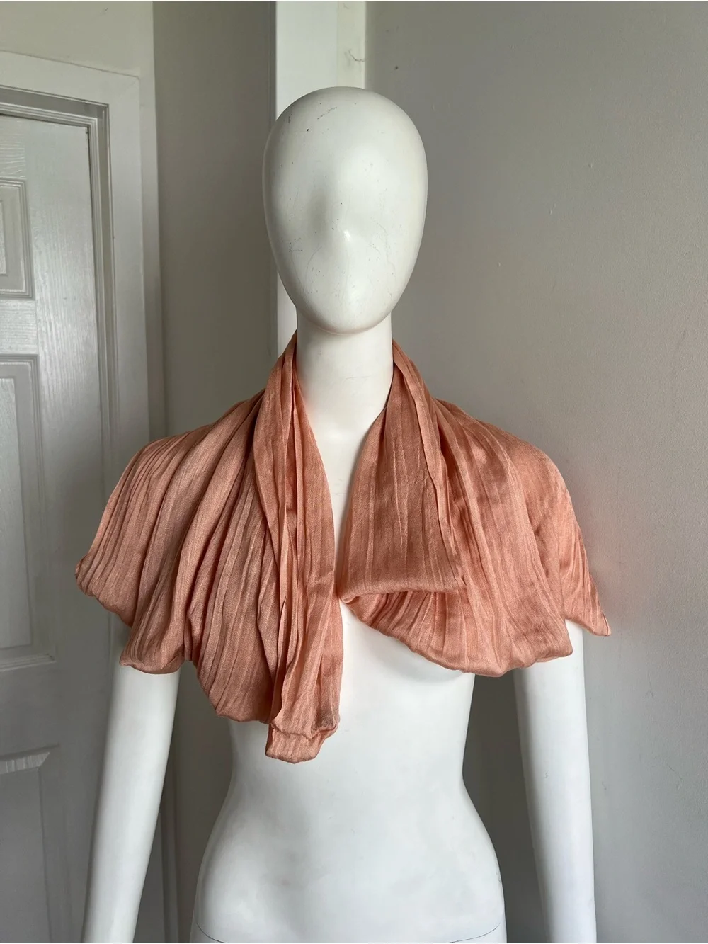 Look Peach Orange Infinity Lightweight Multifunctional Scarf Silk Cotton Blend